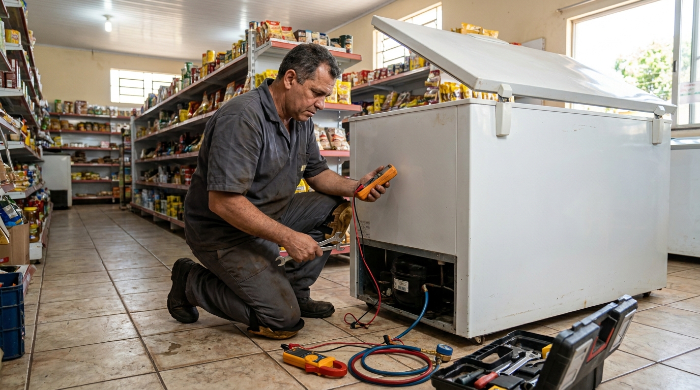 Troca de termostato de freezer em atendimento em Londrina‑PR